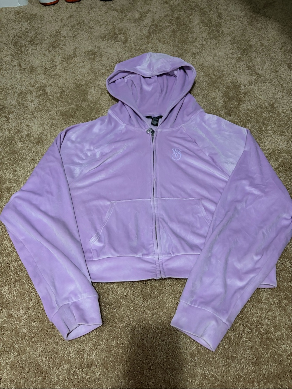 Victoria's Secret Lavender Velvet Zip-Front Hoodie Jacket